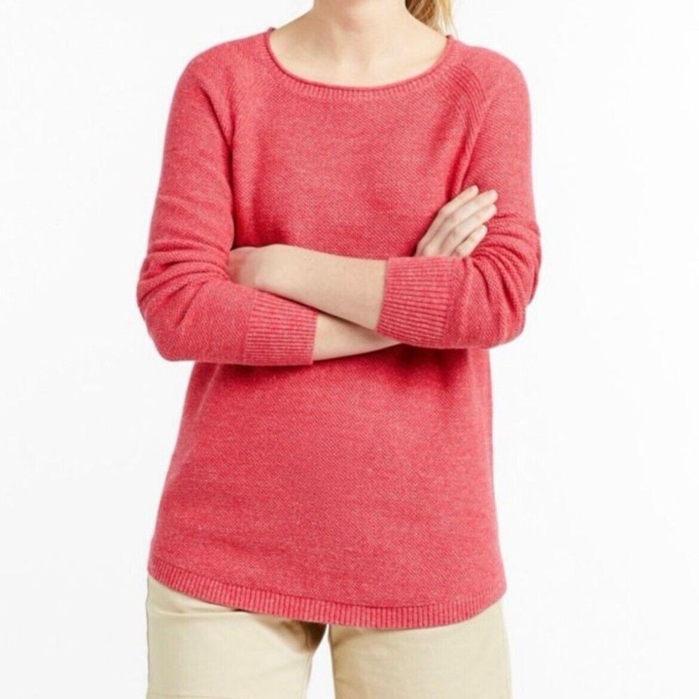 LL Bean Red Lightweight Roll Neck Pullover Textured Cotton Sweater‎ LARGE PETITE